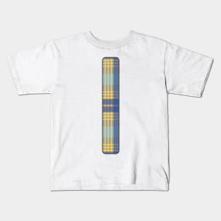 Monogram Letter I, Blue, Yellow and Grey Scottish Tartan Style Typography Design Kids T-Shirt